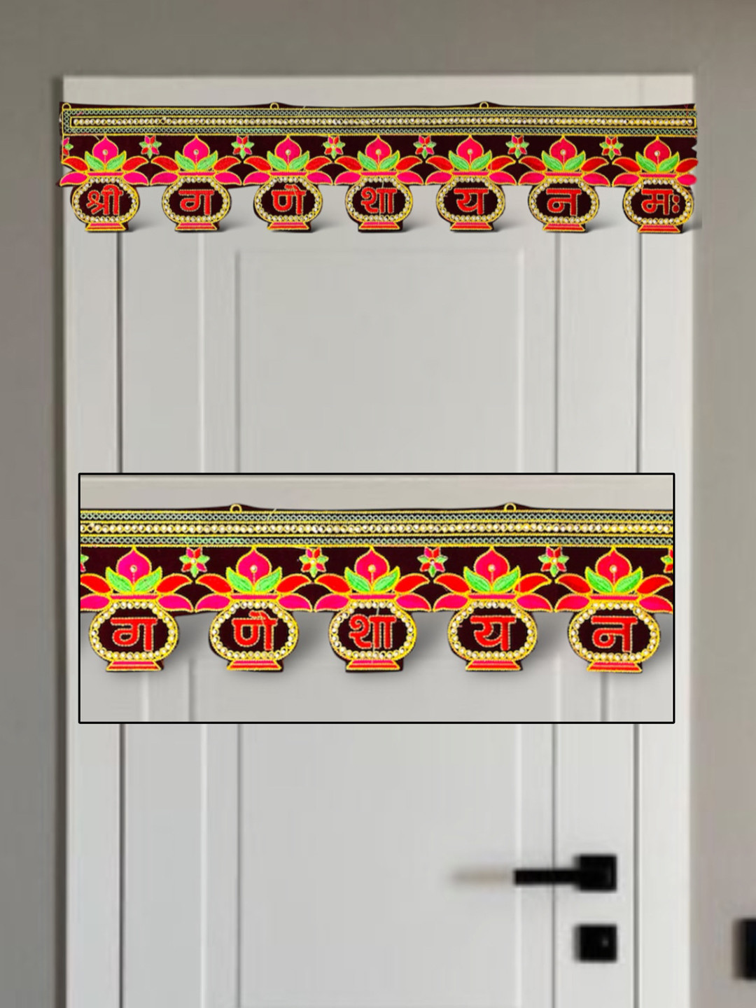 TORNORY Black & Red Embroidered Traditional Kalash Toran Door Hanging