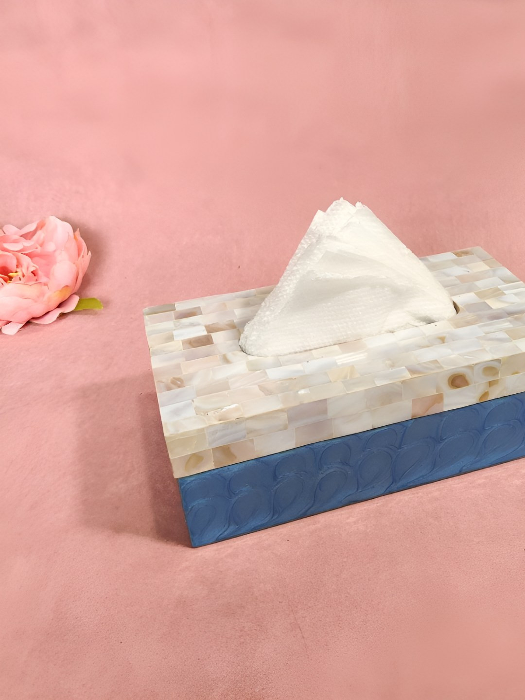 THE HOME CO. White Geometric Printed Rectangle Shaped Wooden Tissue Holder