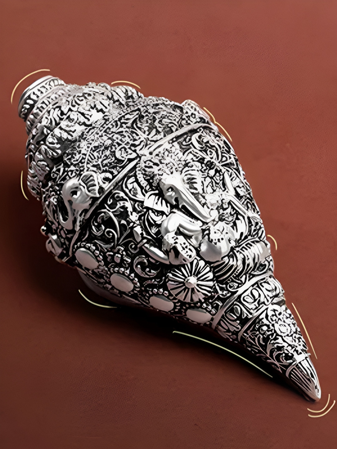 Funku Fashion Ganesha Shankh Silver Polyresin Matte Prayer Room Small Showpiece - 5 Inches