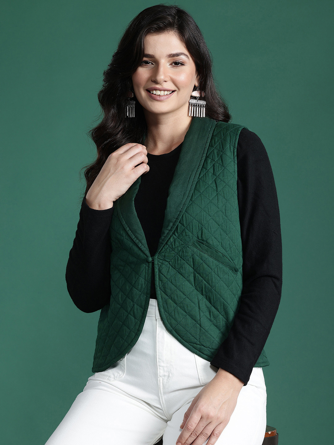 Sangria Solid Shawl Collar Quilted Jacket