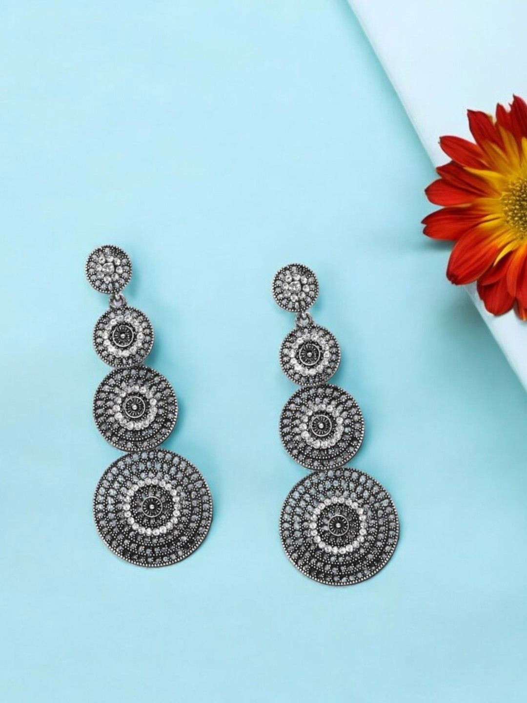 Sangria Silver-Plated Circle Shape Earrings