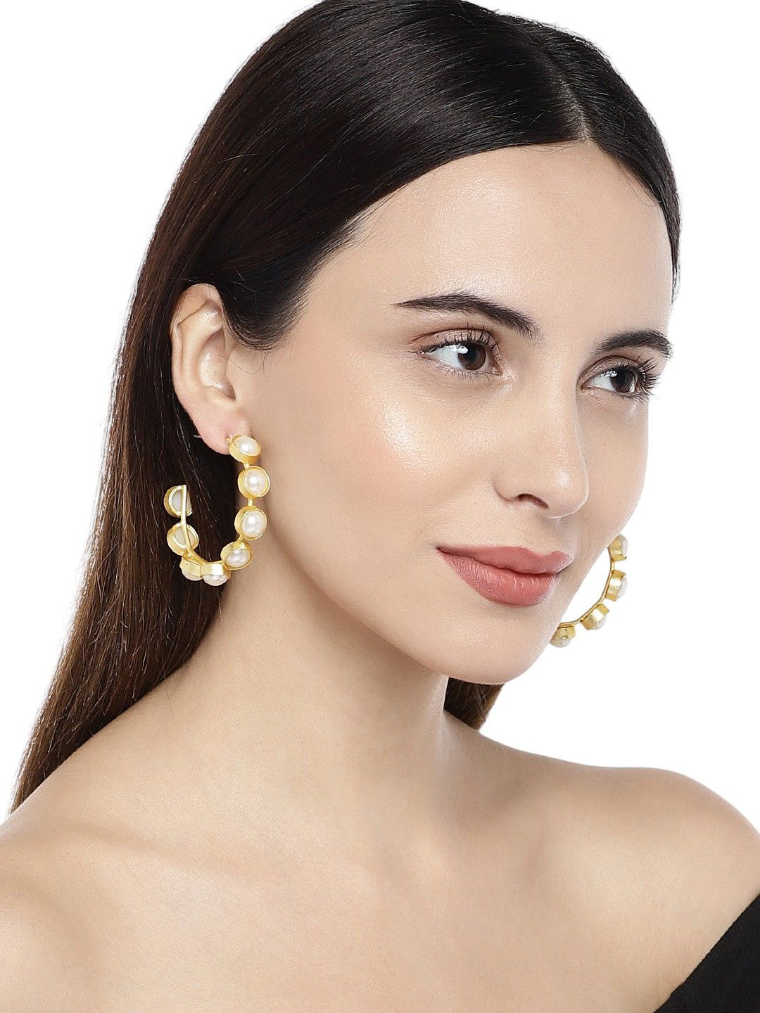 DressBerry Gold-Plated Pearl Hoop Earrings