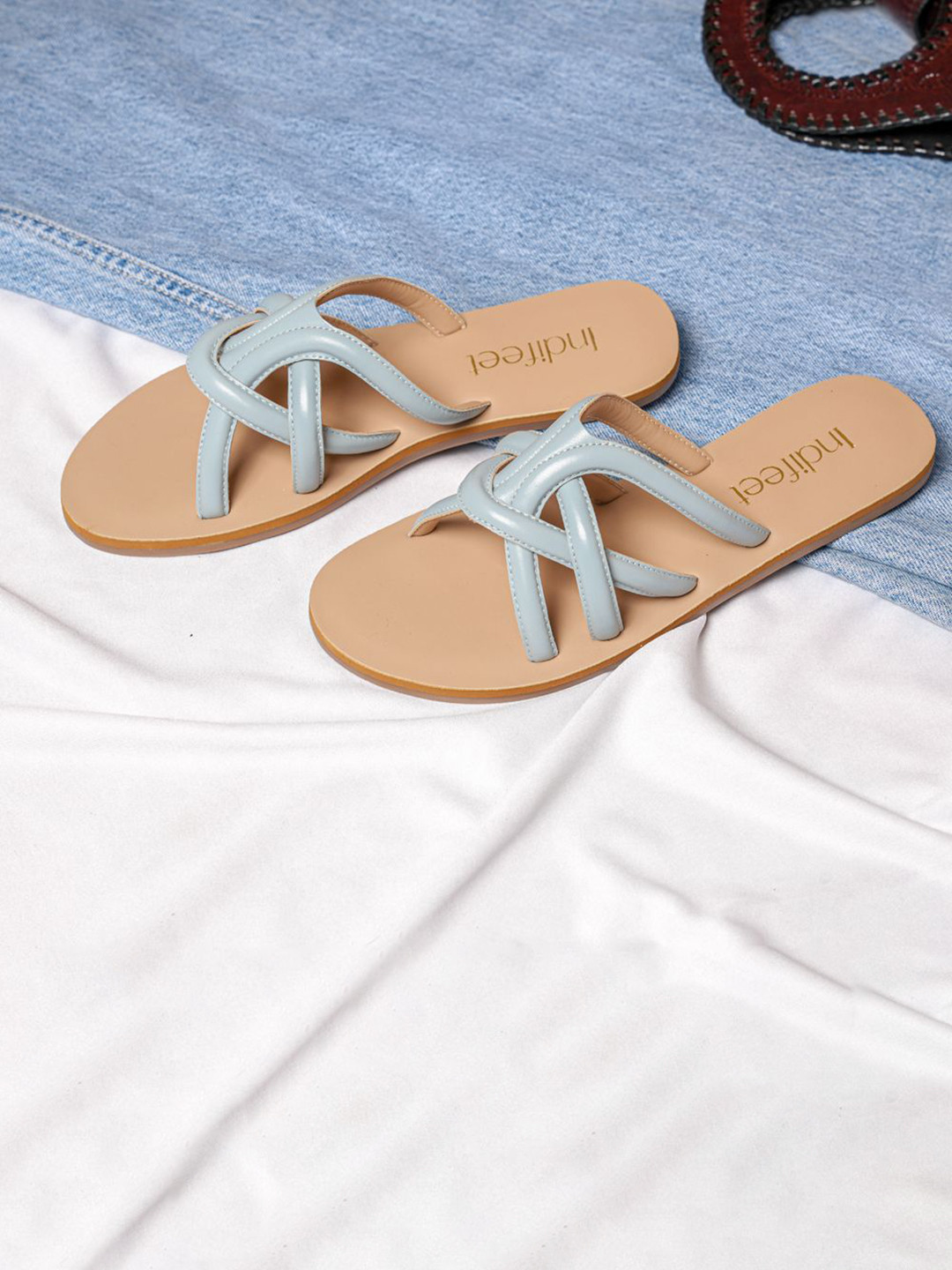 Indifeet Women Powder Blue Open Toe Cushioned Strappy Flats