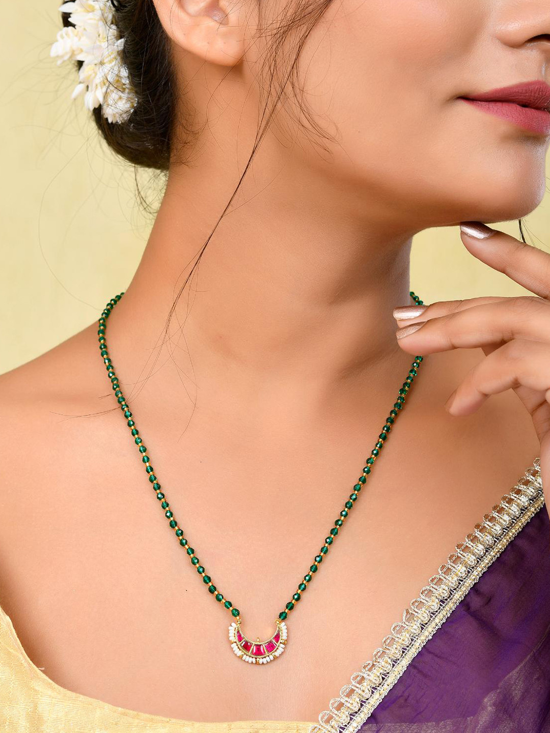 STYYO Gold-Plated Stone Studded & Beaded Necklace