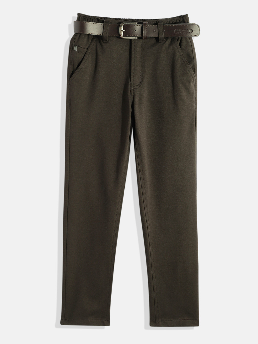 CAVIO Boys Wrinkle Free Chambray Trousers With Belt