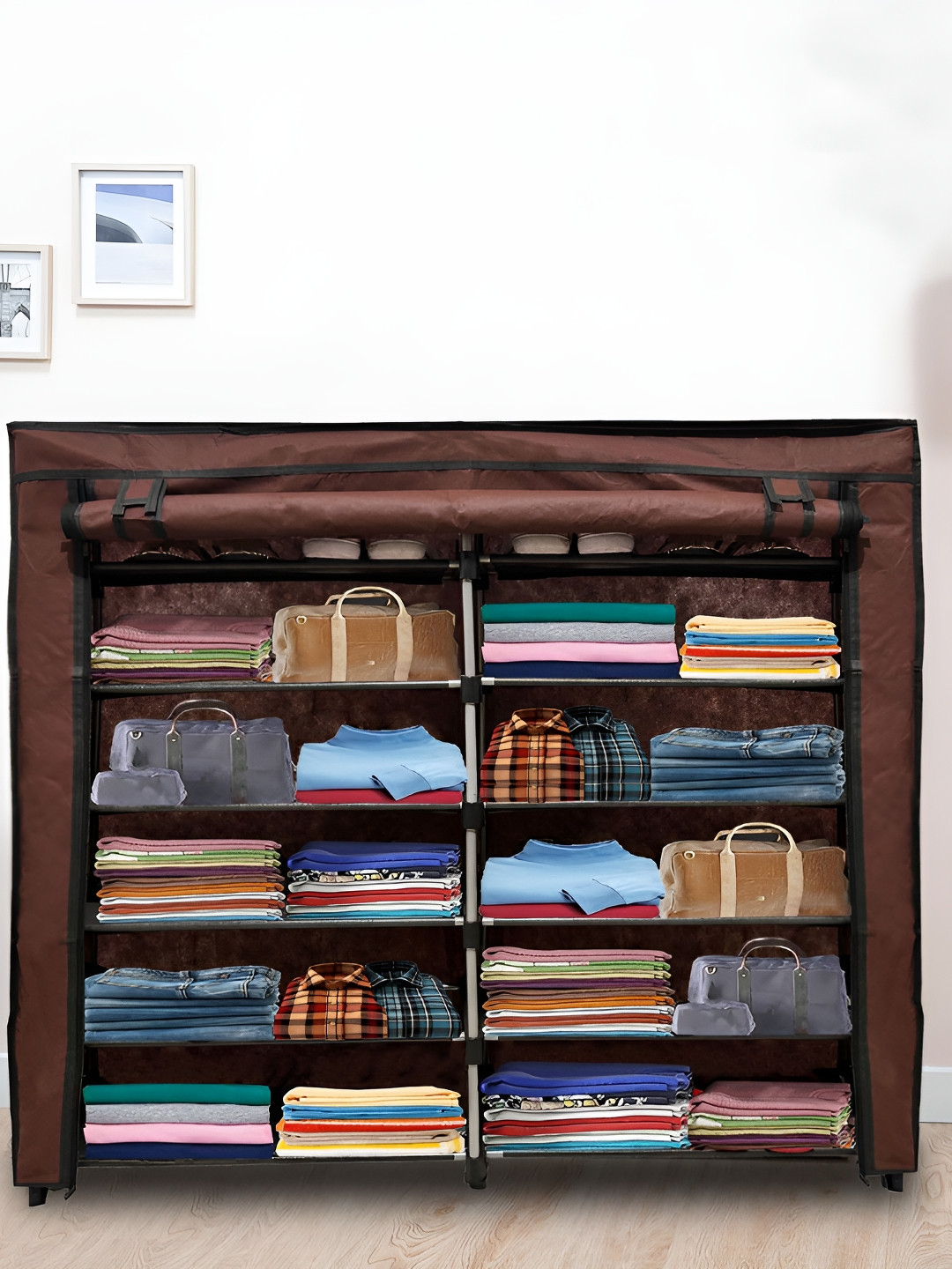 Urban Choice Brown Metal 12-Layer Collapsible Wardrobe