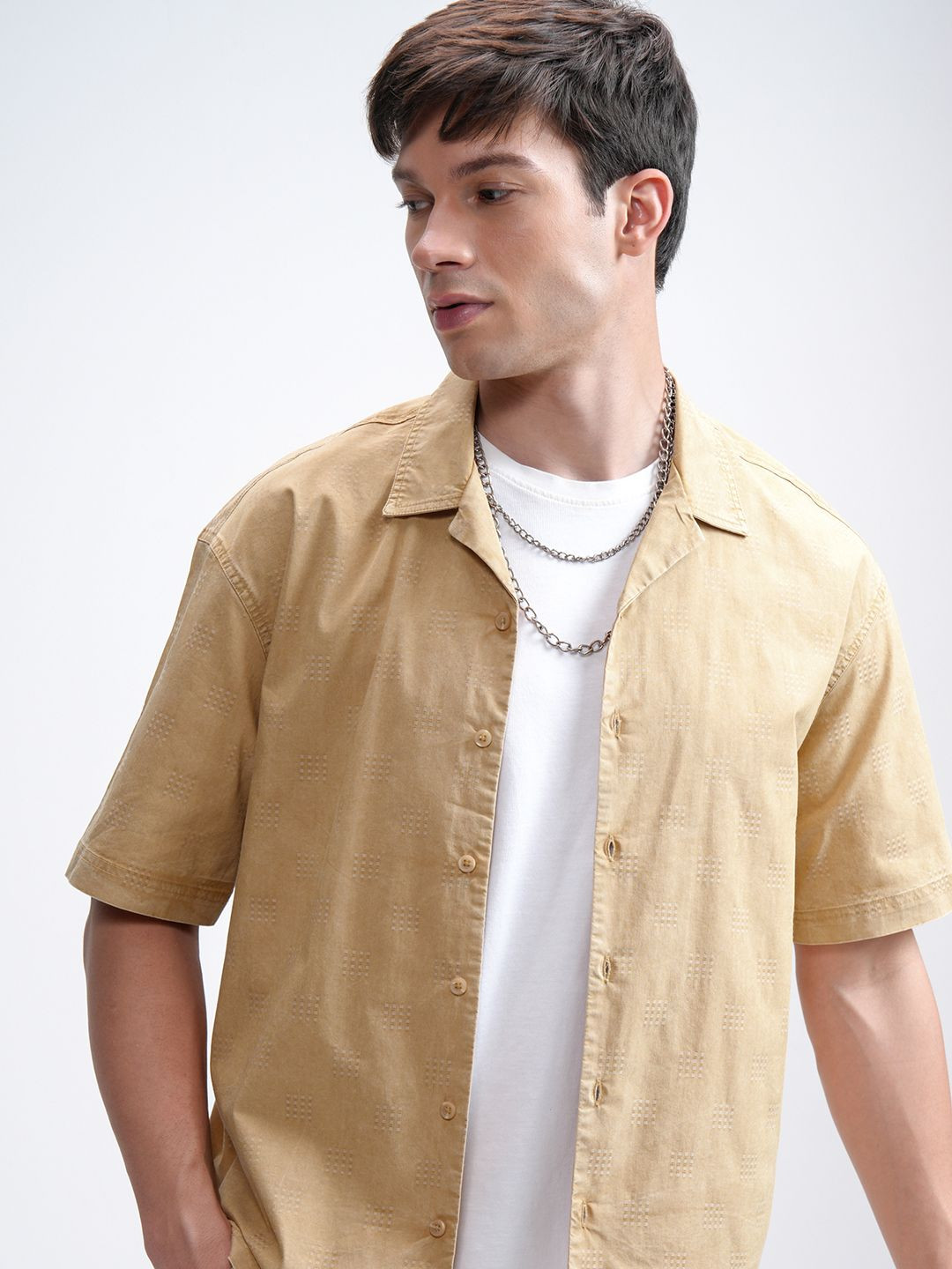 HIGHLANDER Men Sulphur Washed Cuban Collar Oversized Shirt