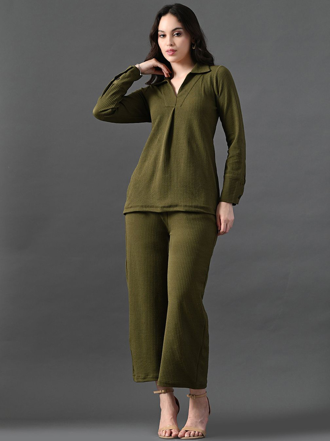 Myshka Polo Collar Long Sleeves Top With Trouser