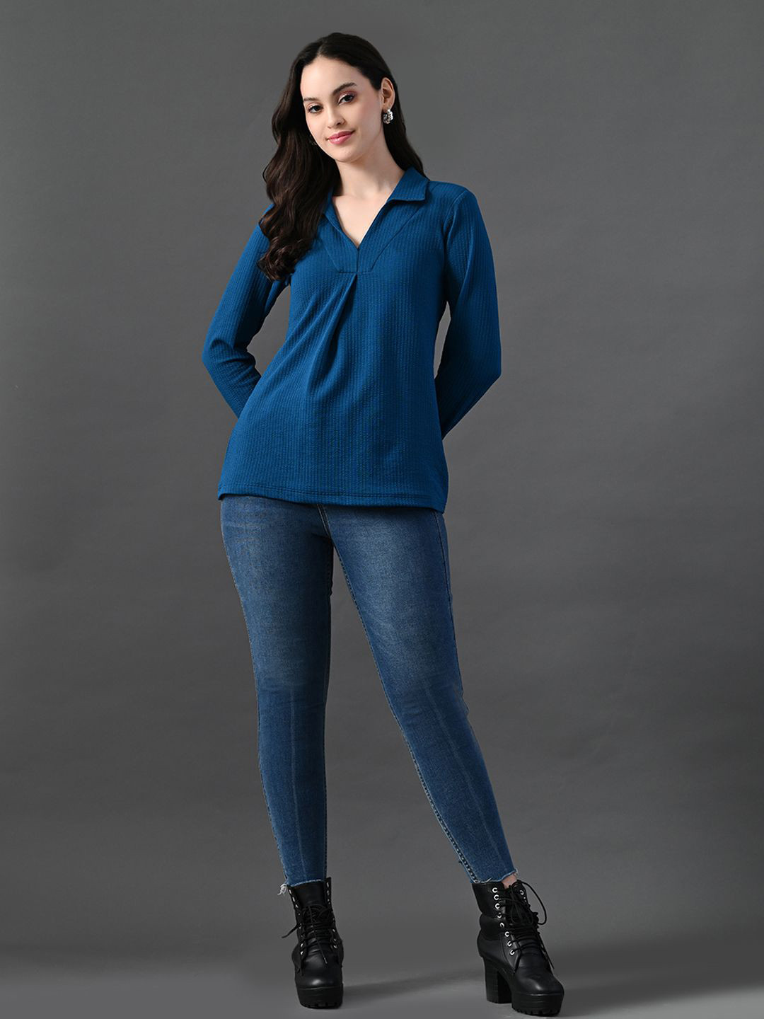 Myshka Mandarin Collar Flared Sleeve Top