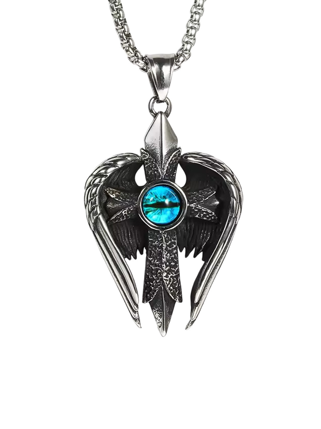 Lila Unisex Stainless Steel Stone Studded Angle Wing Eye Pendant With Chain