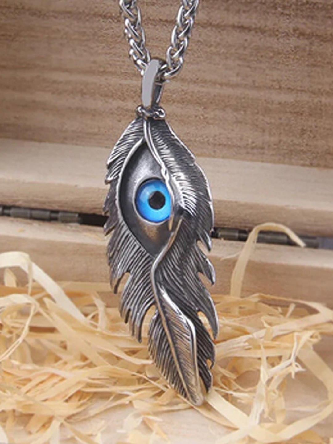 Lila Stainless Steel Devil Eyes Feather Pendant with Chain