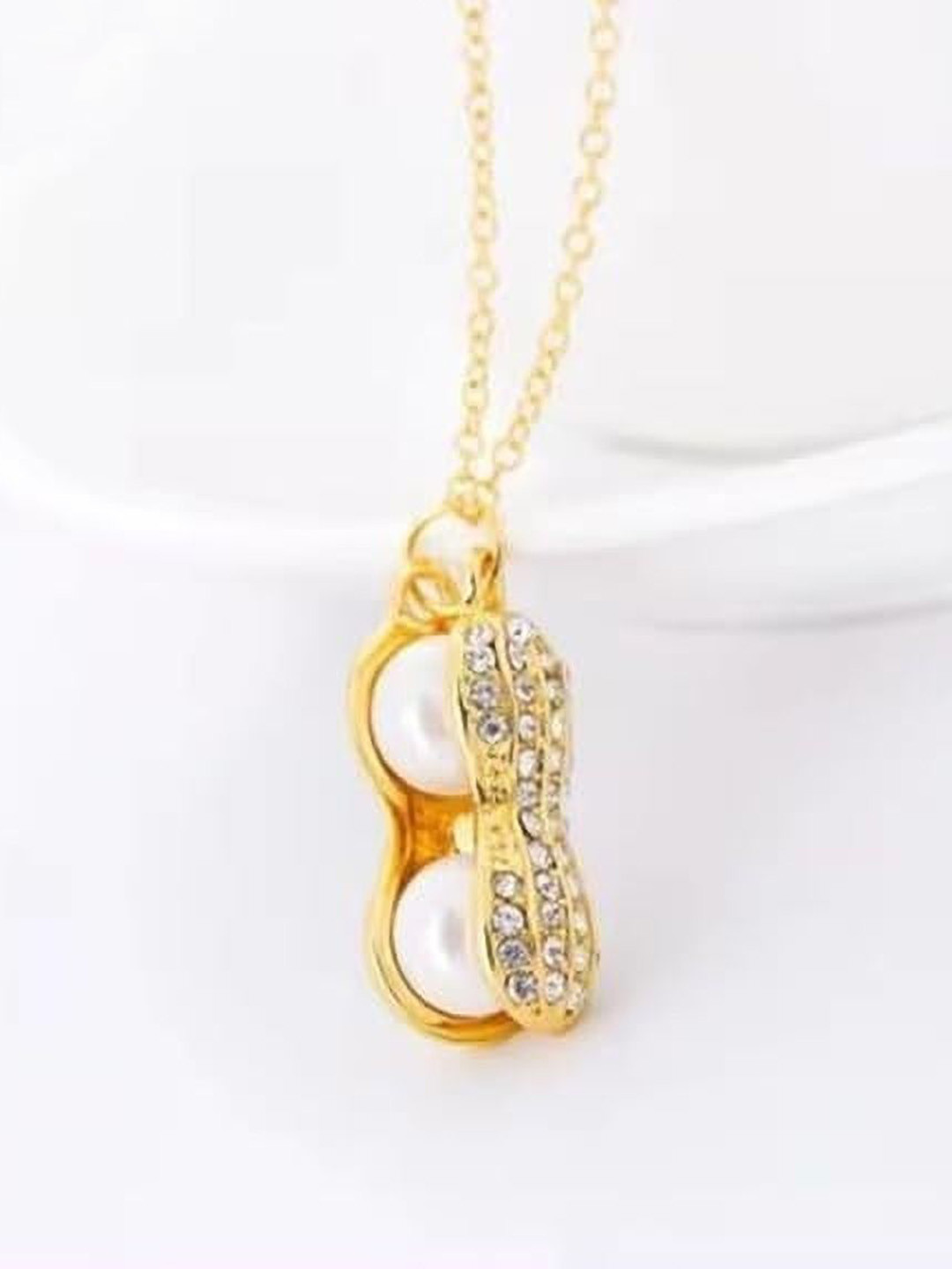 Lila Unisex Stainless Steel Cubic Zirconia Studded Peanut Shape Pendant With Chain