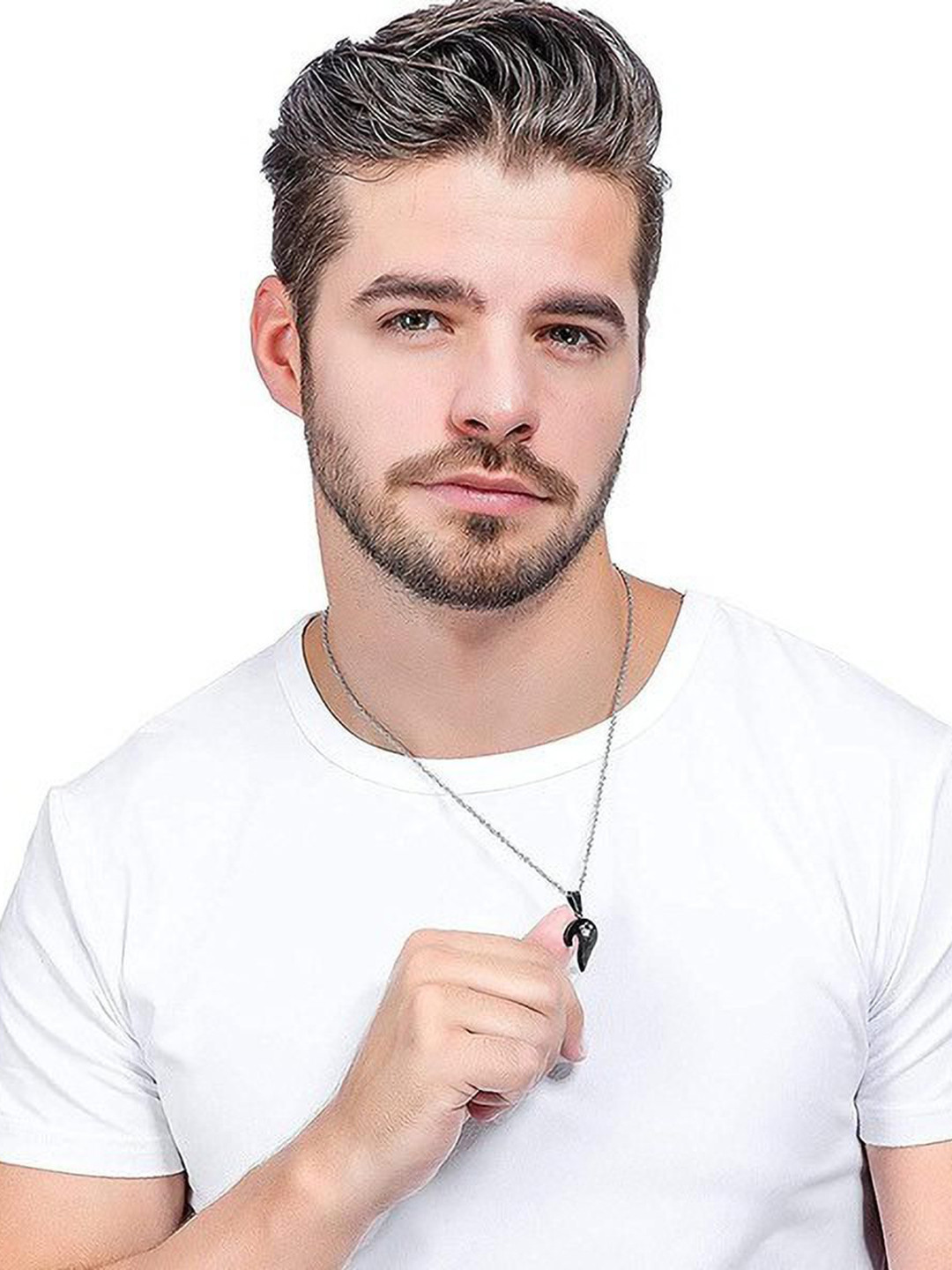 Lila Stainless Steel Heart Shaped Cubic Zirconia Broken Heart Pendant with Chain