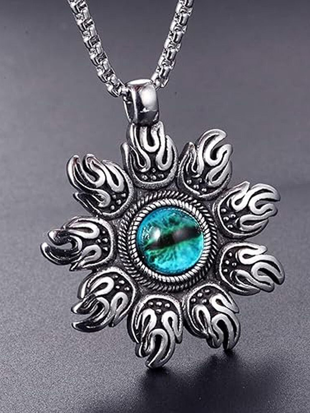 Lila Unisex Stainless Steel Stone Studded Circular Pendant With Chain