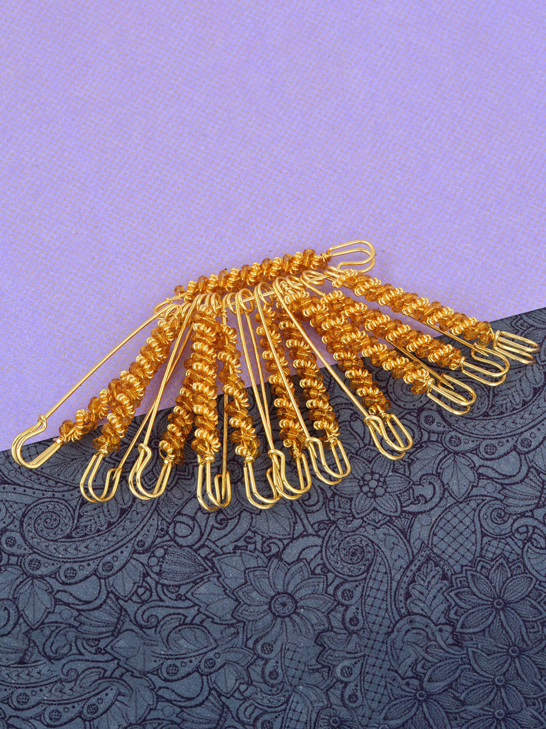 MEMOIR Set Of 12 Gold-Plated Beaded Saree Pin