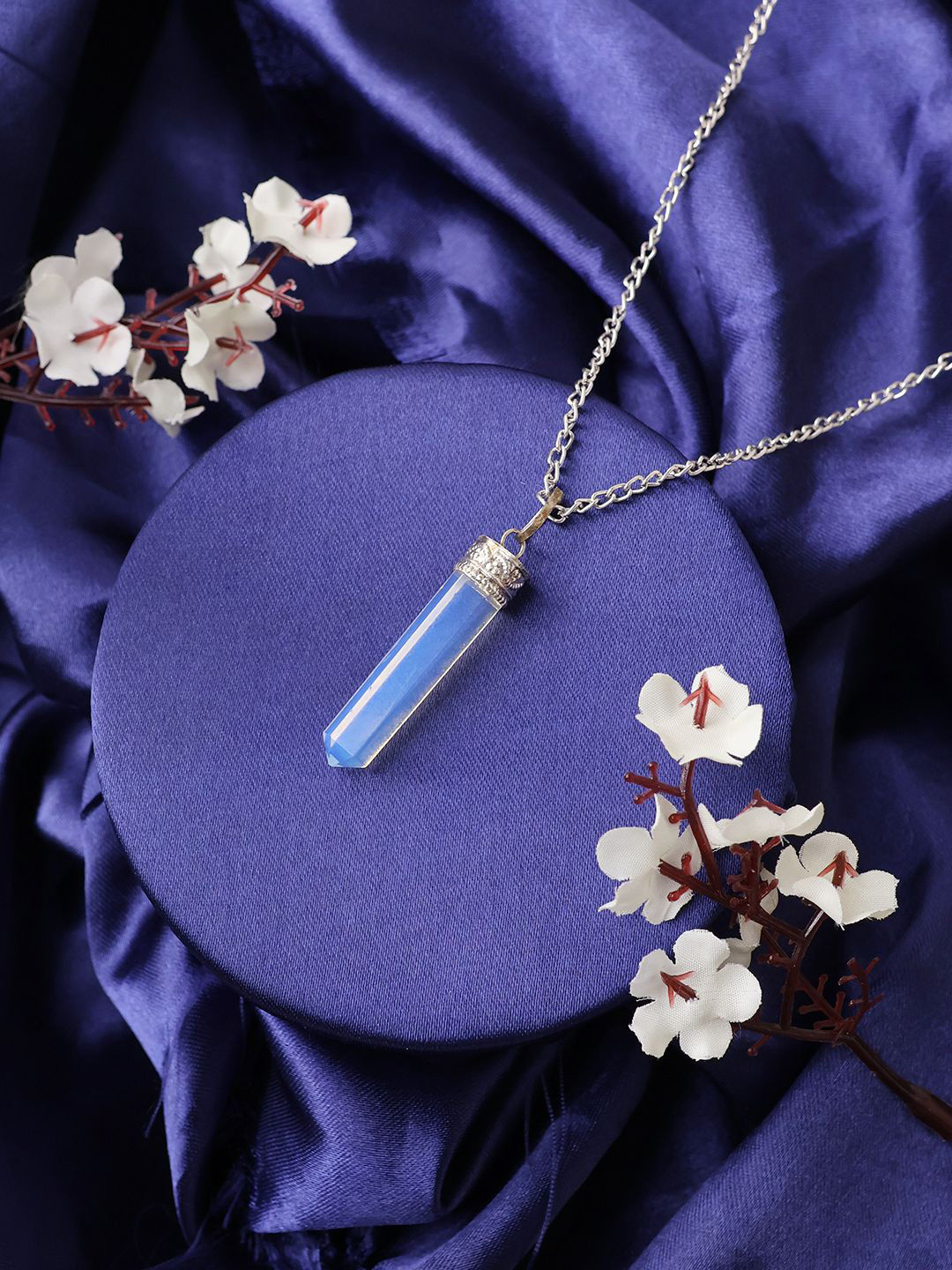 Shubhanjali Unisex Silver-Plated Opalite Stone Studded Pencil Pendant