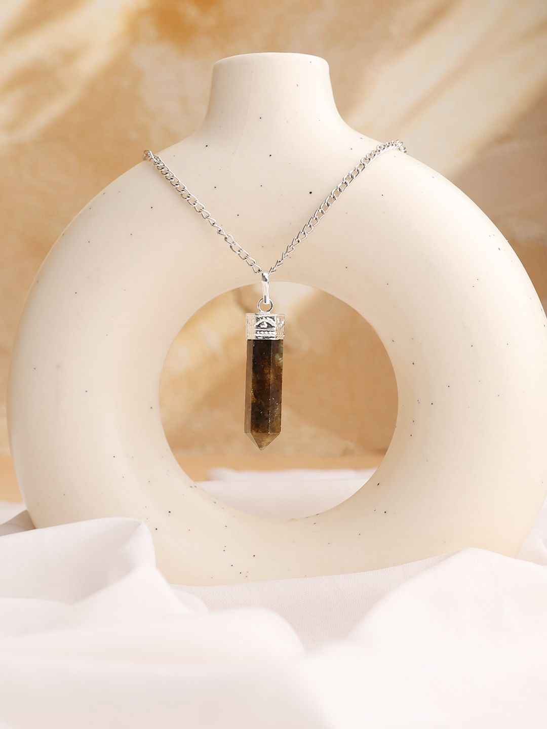 Shubhanjali Unisex Silver-Plated Labradorite Pencil Pendant