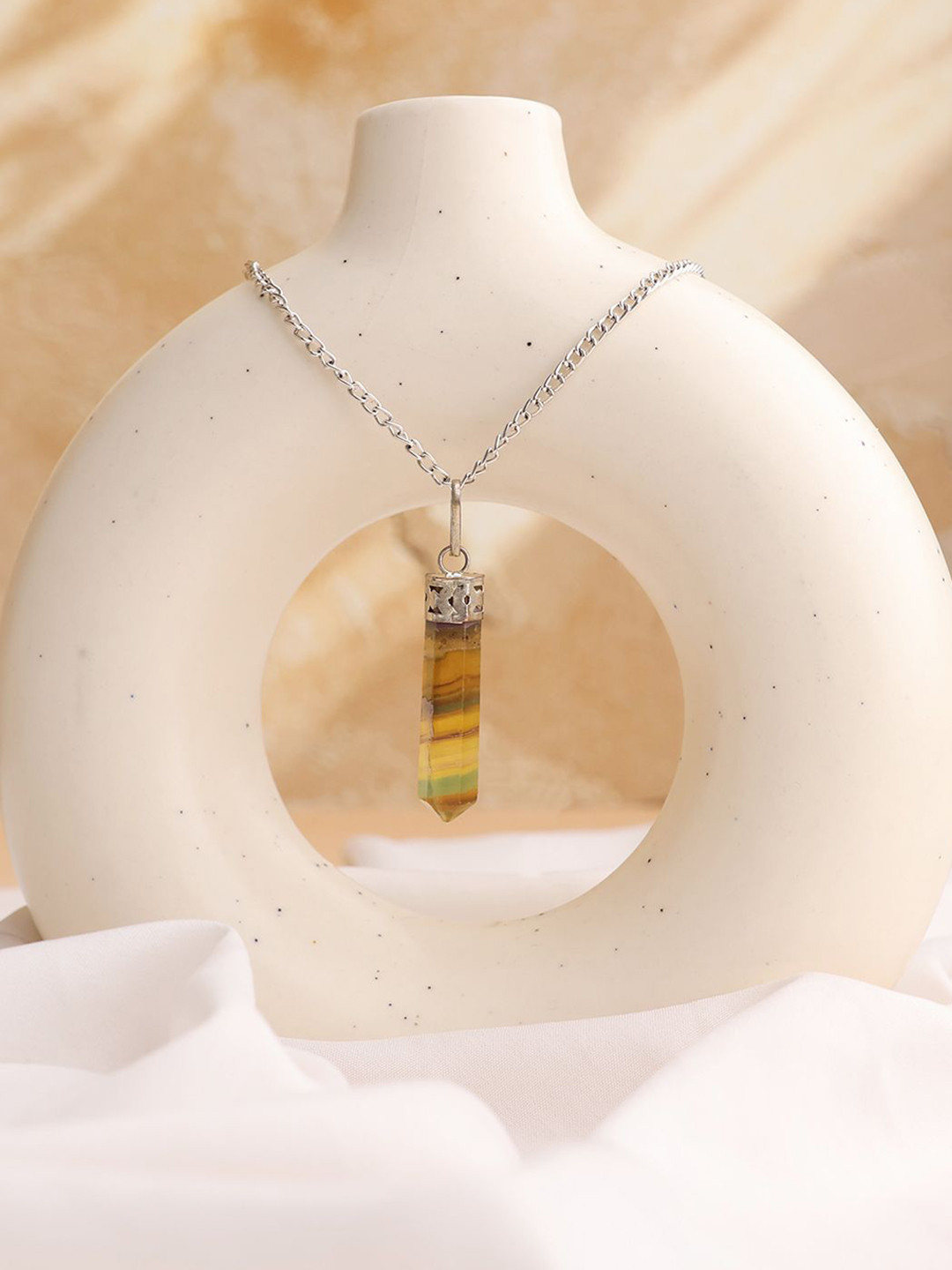 Shubhanjali Unisex Silver-Plated Fluorite Stone Studded Pencil Pendant