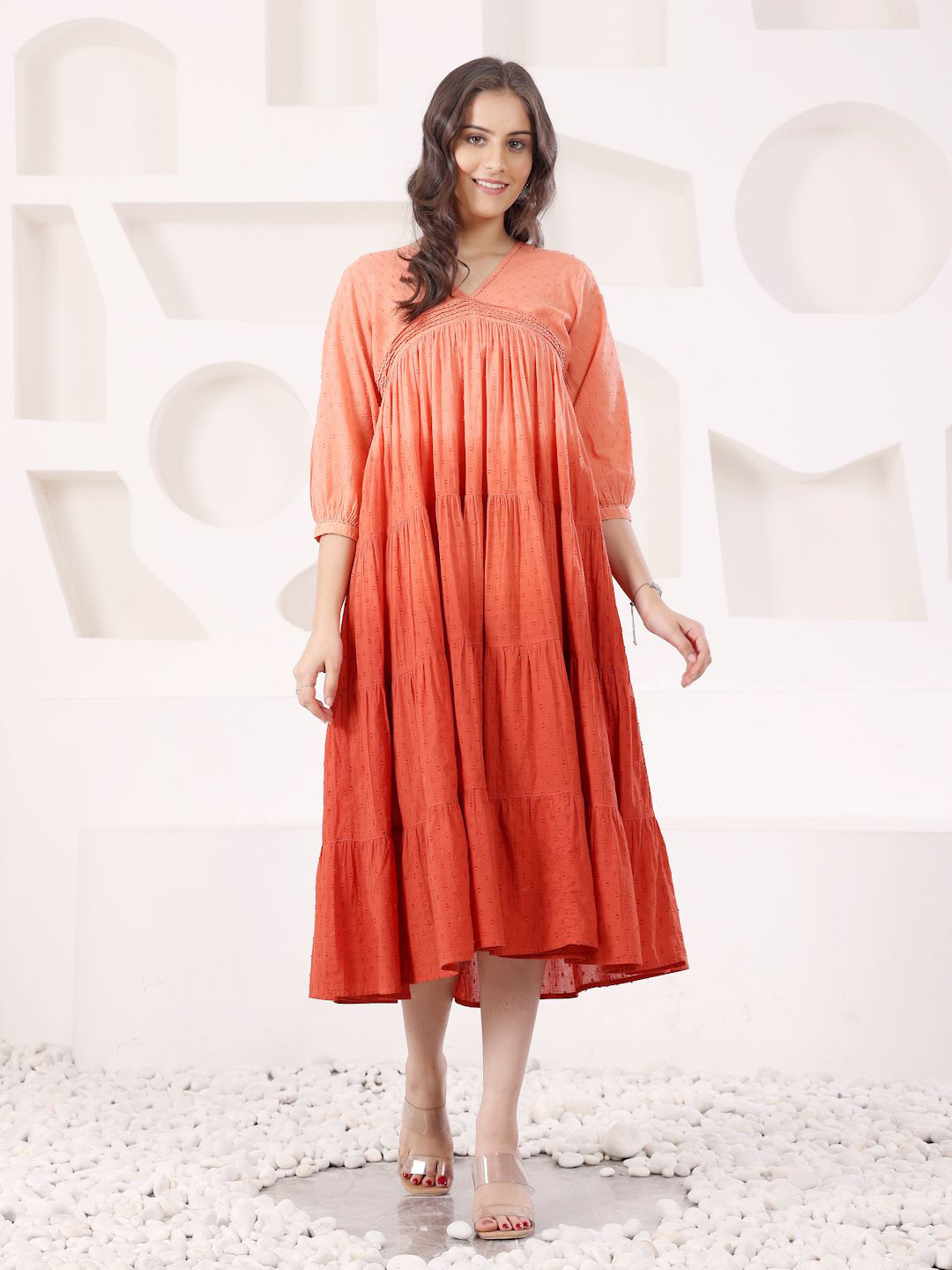 SAVI Tie and Dye Dyed Fit & Flare Midi Dress