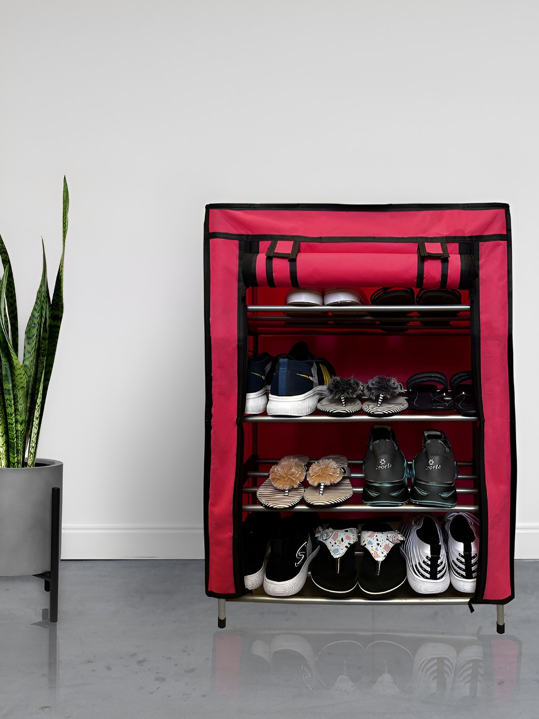 Urban Choice Pink Metal 4-Tier Rectangle Shoe Rack