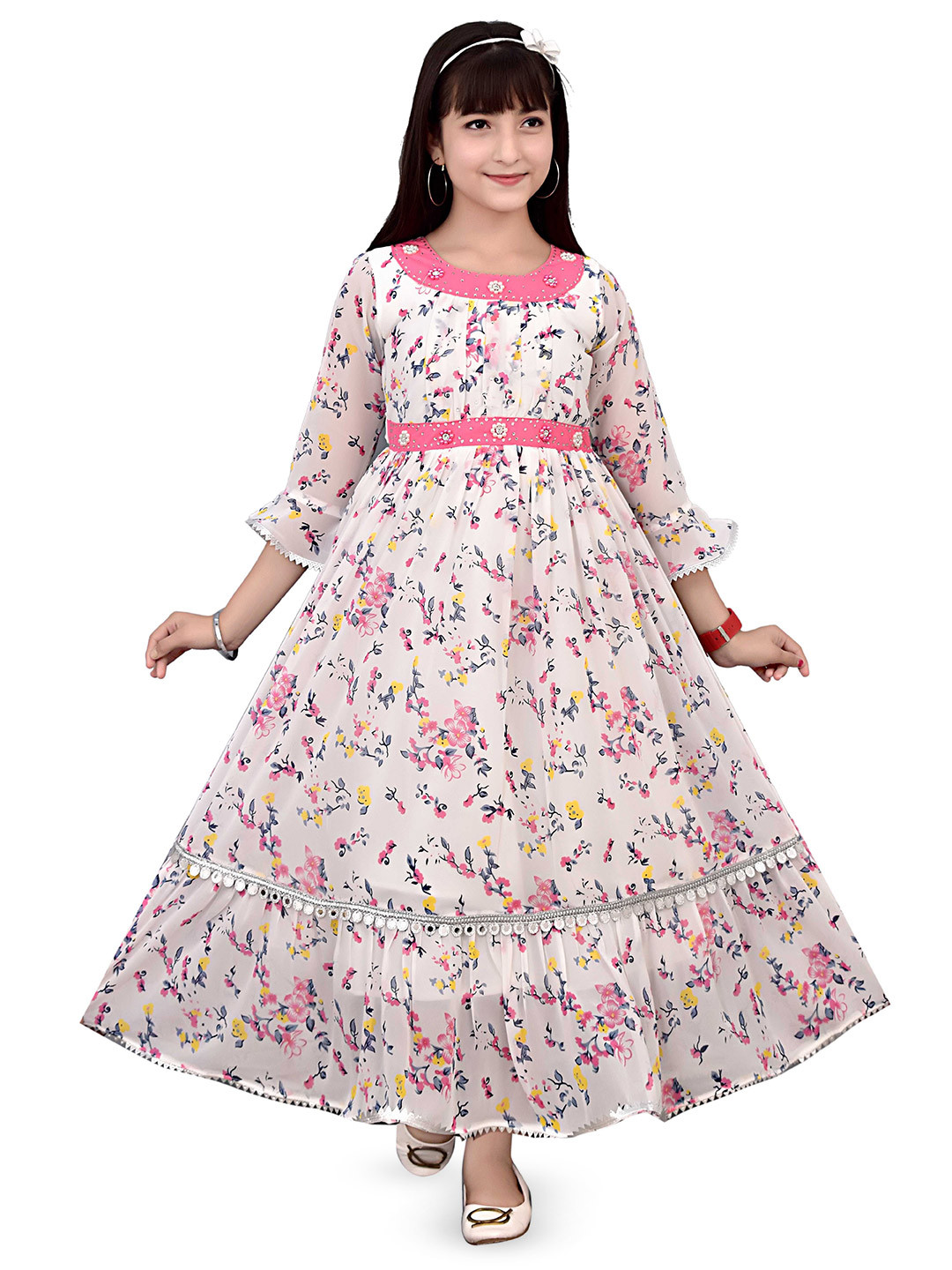 AJIZA GARMENTS Floral Applique Georgette Maxi Dress