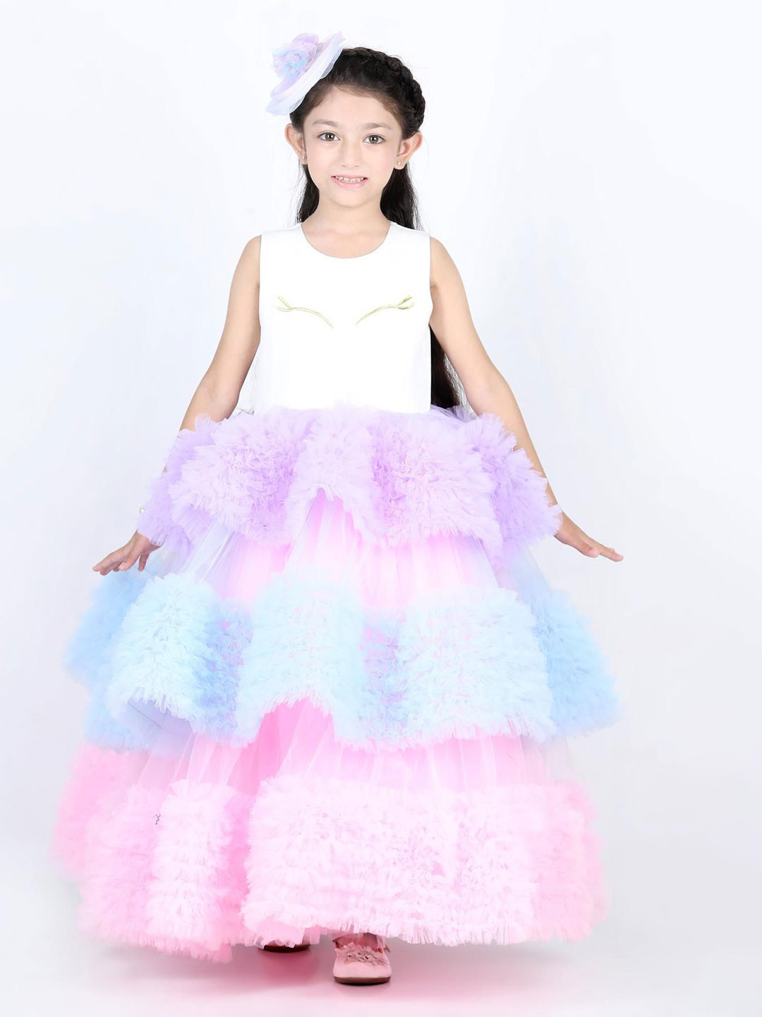 THE LITTLE CELEBS Tie and Dye Print Net Maxi Dress