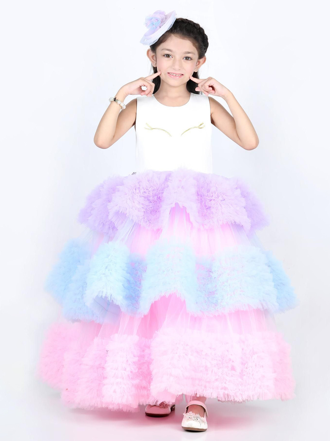 THE LITTLE CELEBS Tie and Dye Print Net Maxi Dress