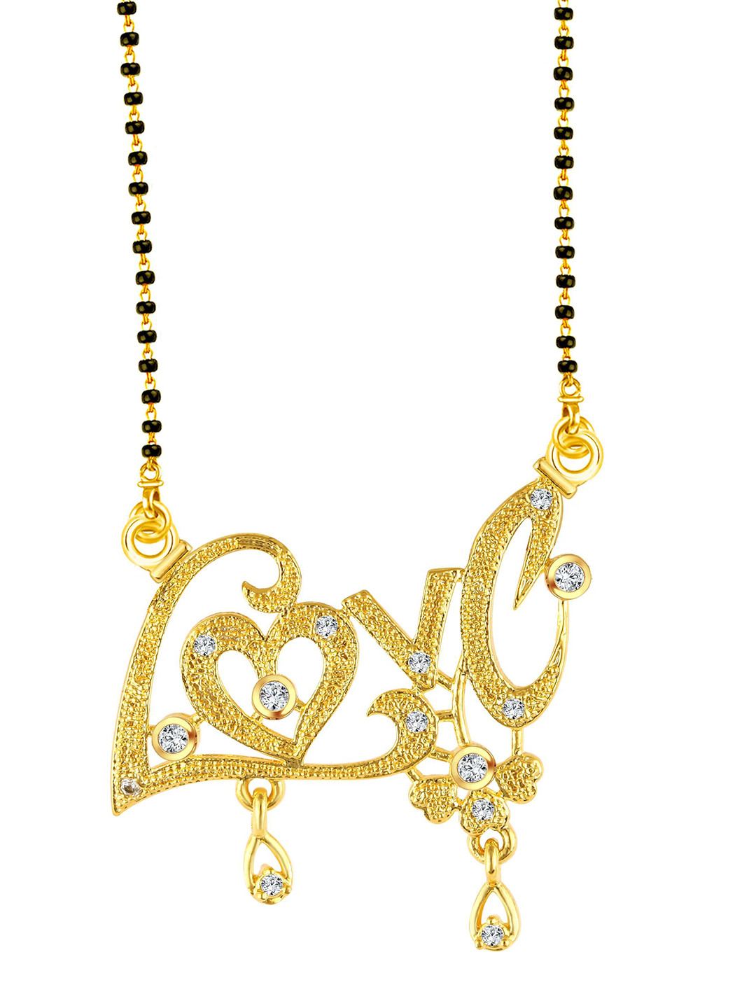 Vighnaharta Gold-Plated Stone Studded & Beaded Love Heart Mangalsutra