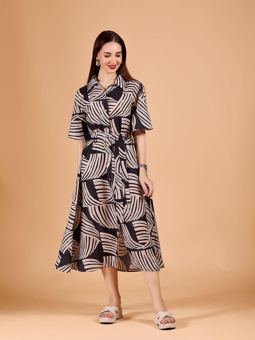 Amarasha Print Fit & Flare Midi Dress