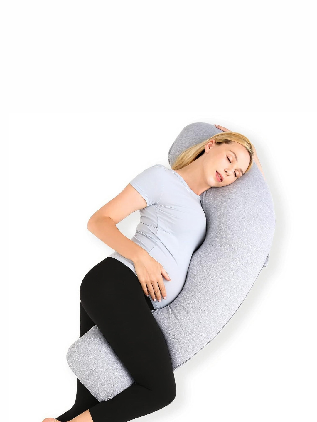 Pum Pum Hollow Fiber Grey Solid Cotton Ultra Soft Fibre Maternity Pillow-119.4 x 43.2 cm