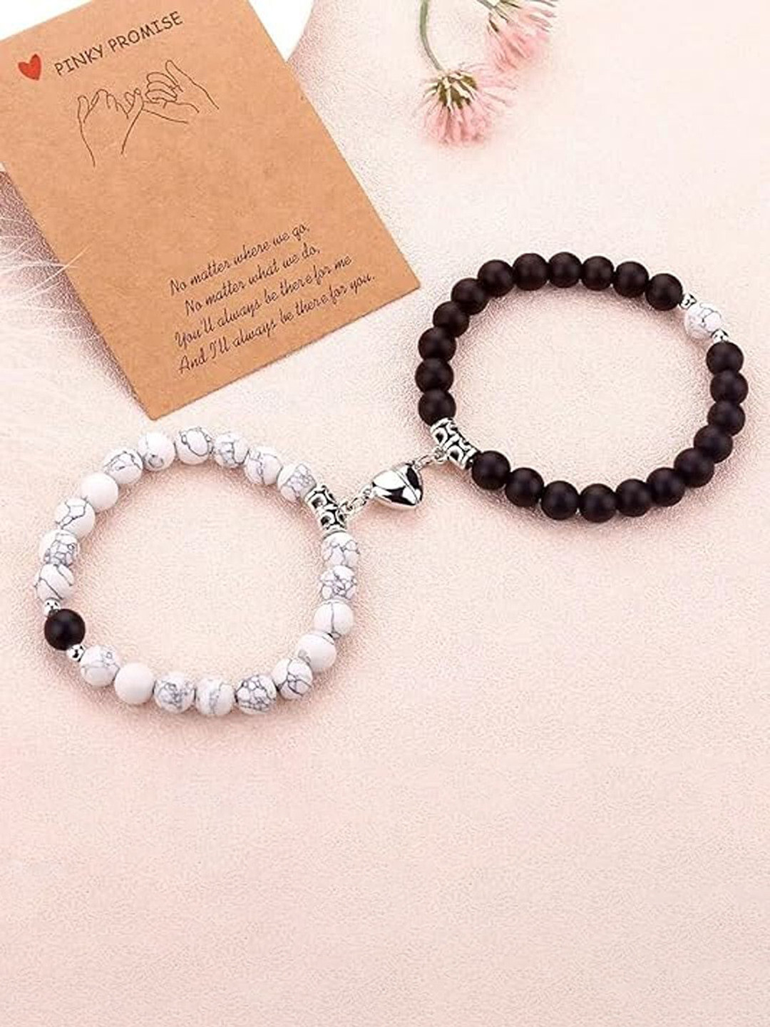 Lila  Set Of 2 Beaded Magnetic Heart Bracelet