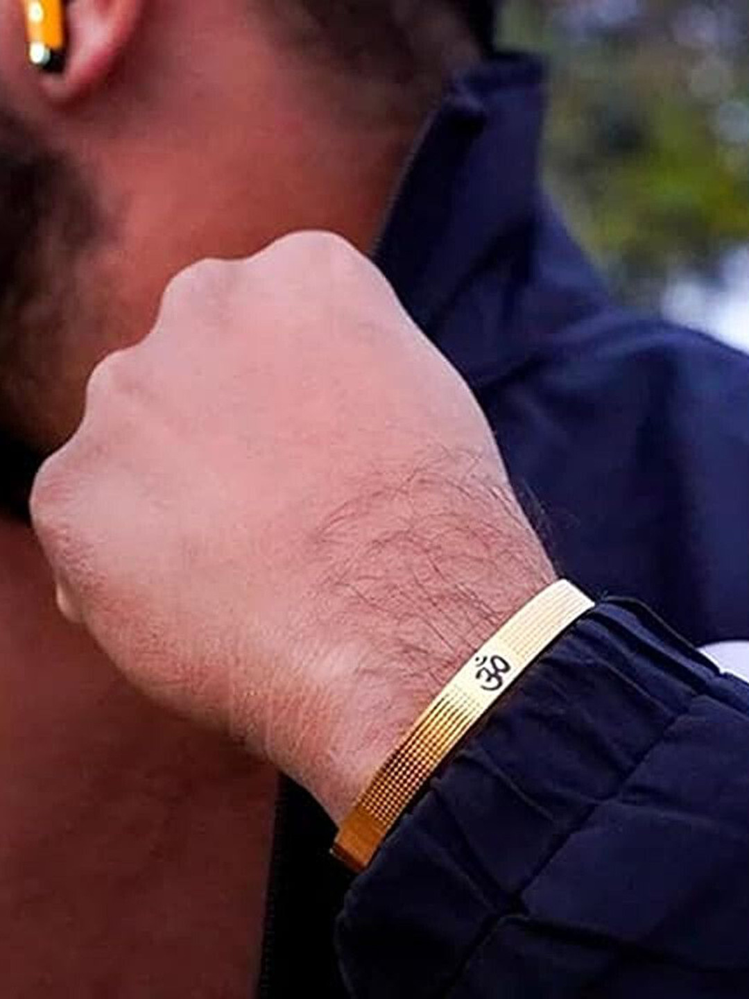 Lila Unisex Om Dotted Pattern Stainless Steel Kada Bracelet