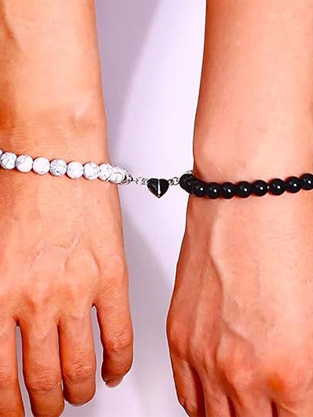 Lila Set Of 2 Beaded Magnetic Heart Bracelet