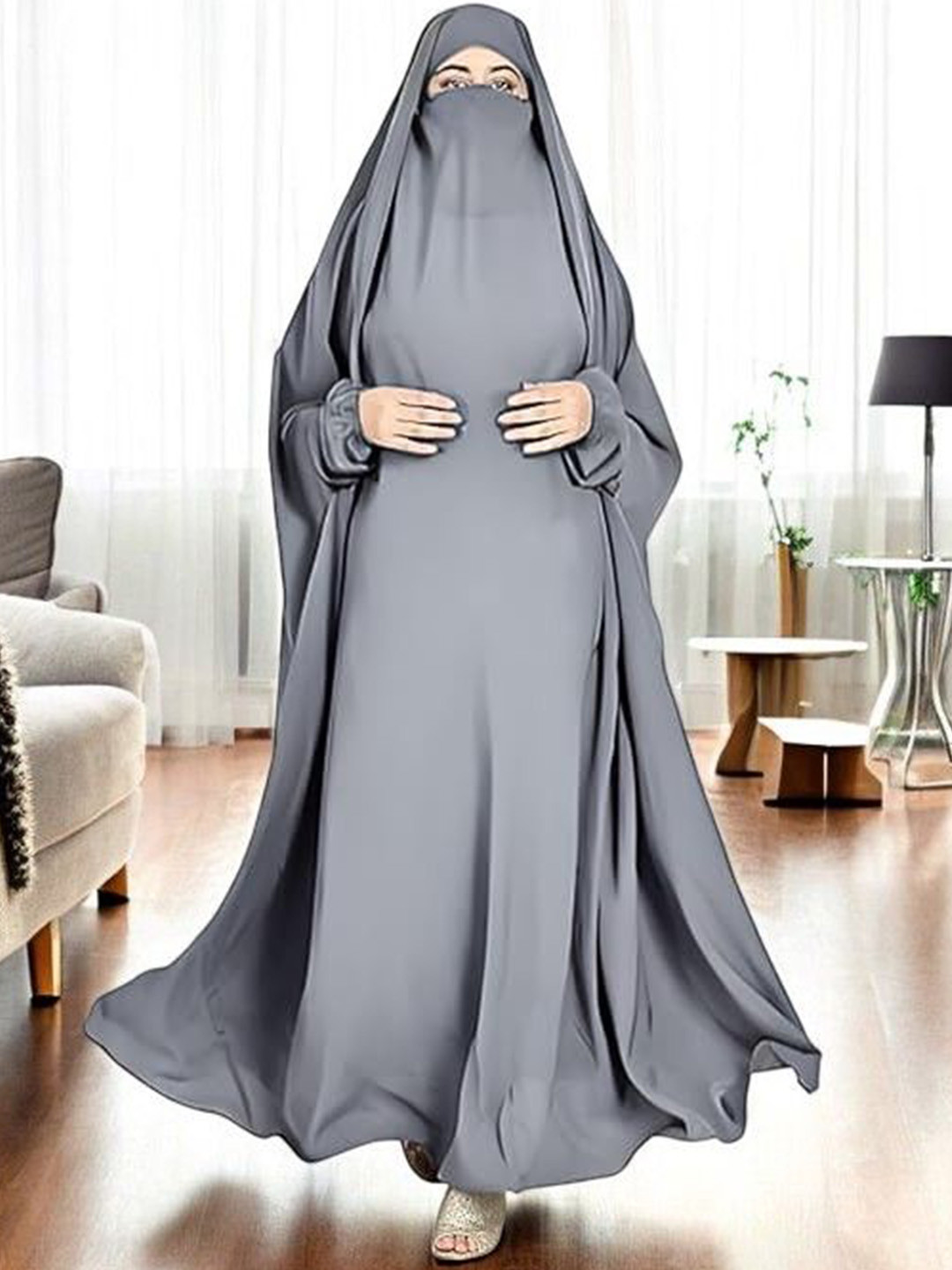 MUSHKIYA Women Solid Abaya Burqa With Adjustable Nosepiece