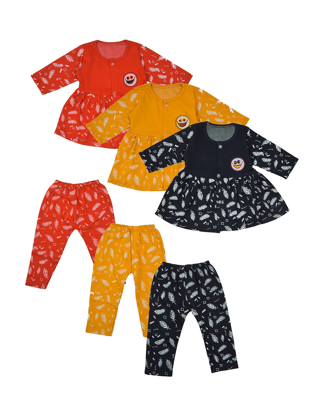 Kids Paryanis Girls Pack Of 3 Round Neck Printed Top With Trousers