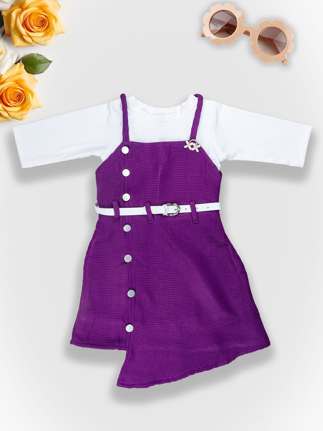 we11 Girls Shoulder Straps Neck Sleeveless Dungaree With T-Shirt