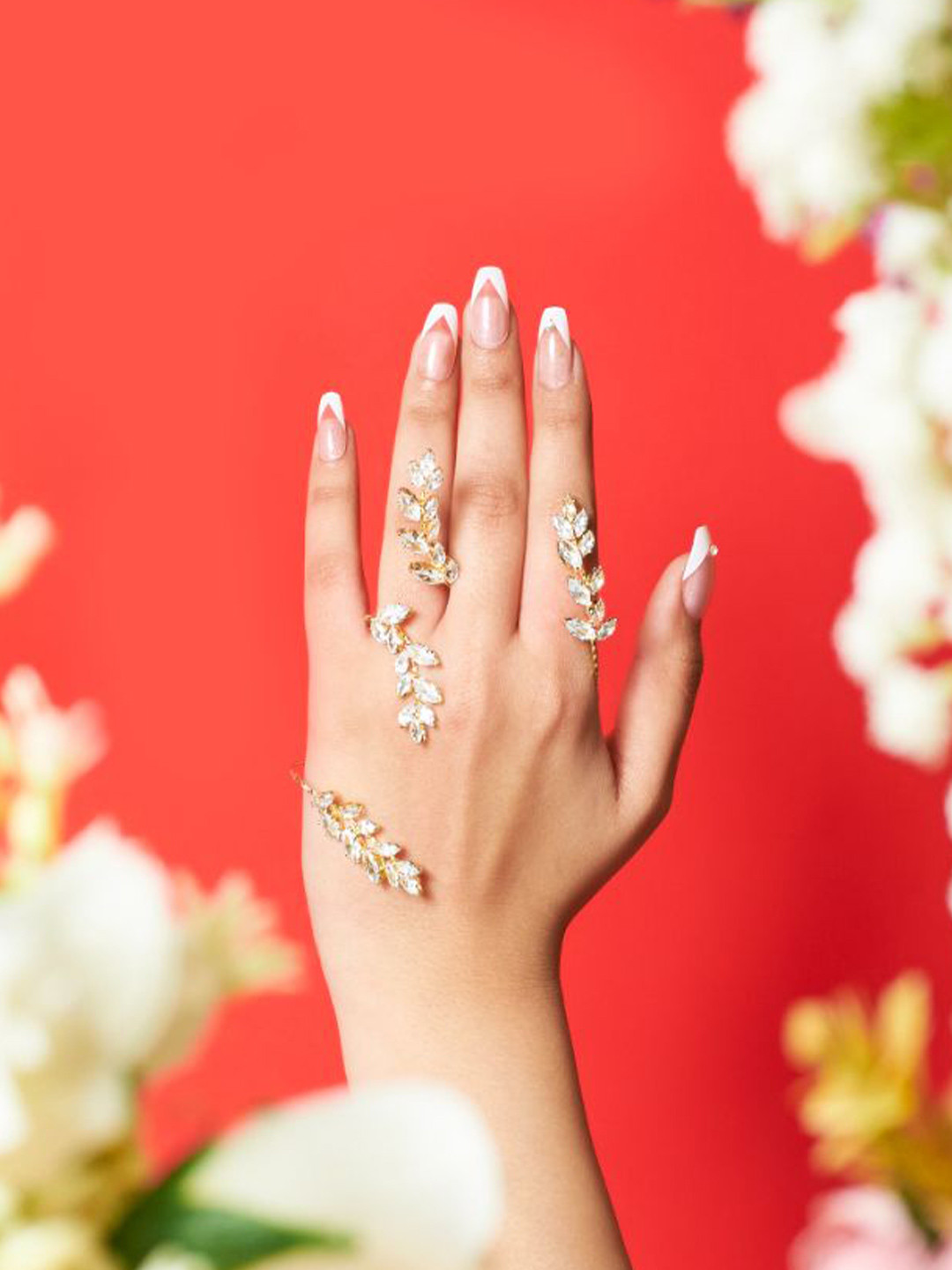 SALTY Women Whispers Forest Leafy Stone Studded Hand Ring Bracelet