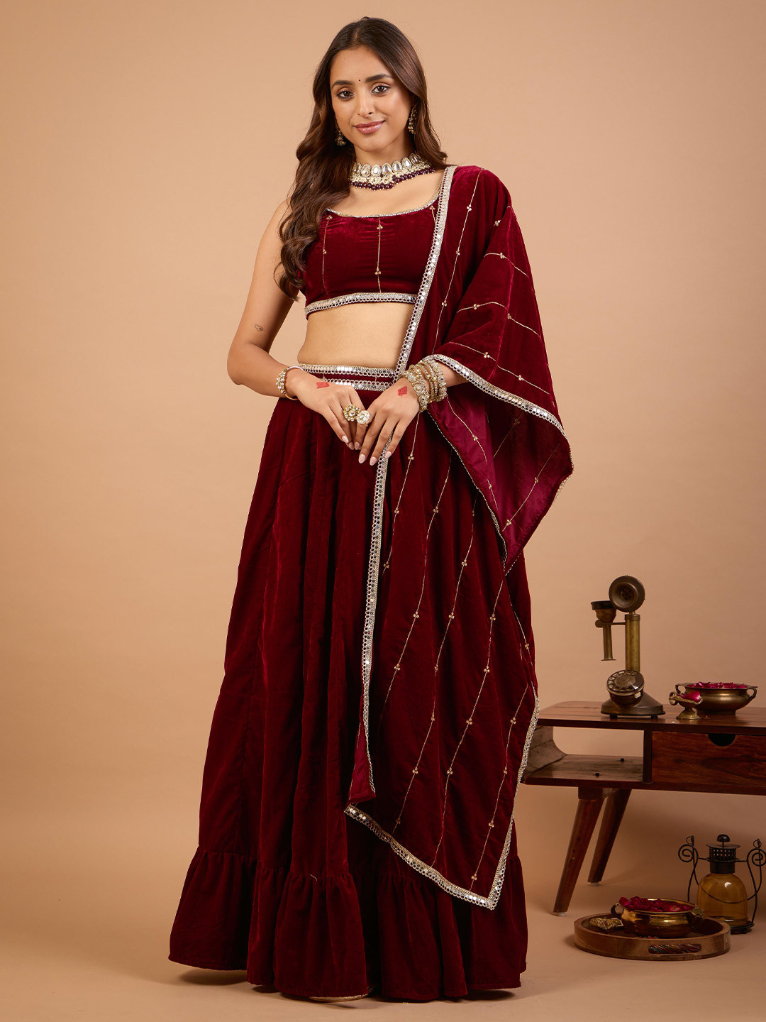 Alaya By Stage3 Embroidered Velvet Ready to Wear Lehenga & Blouse With Dupatta