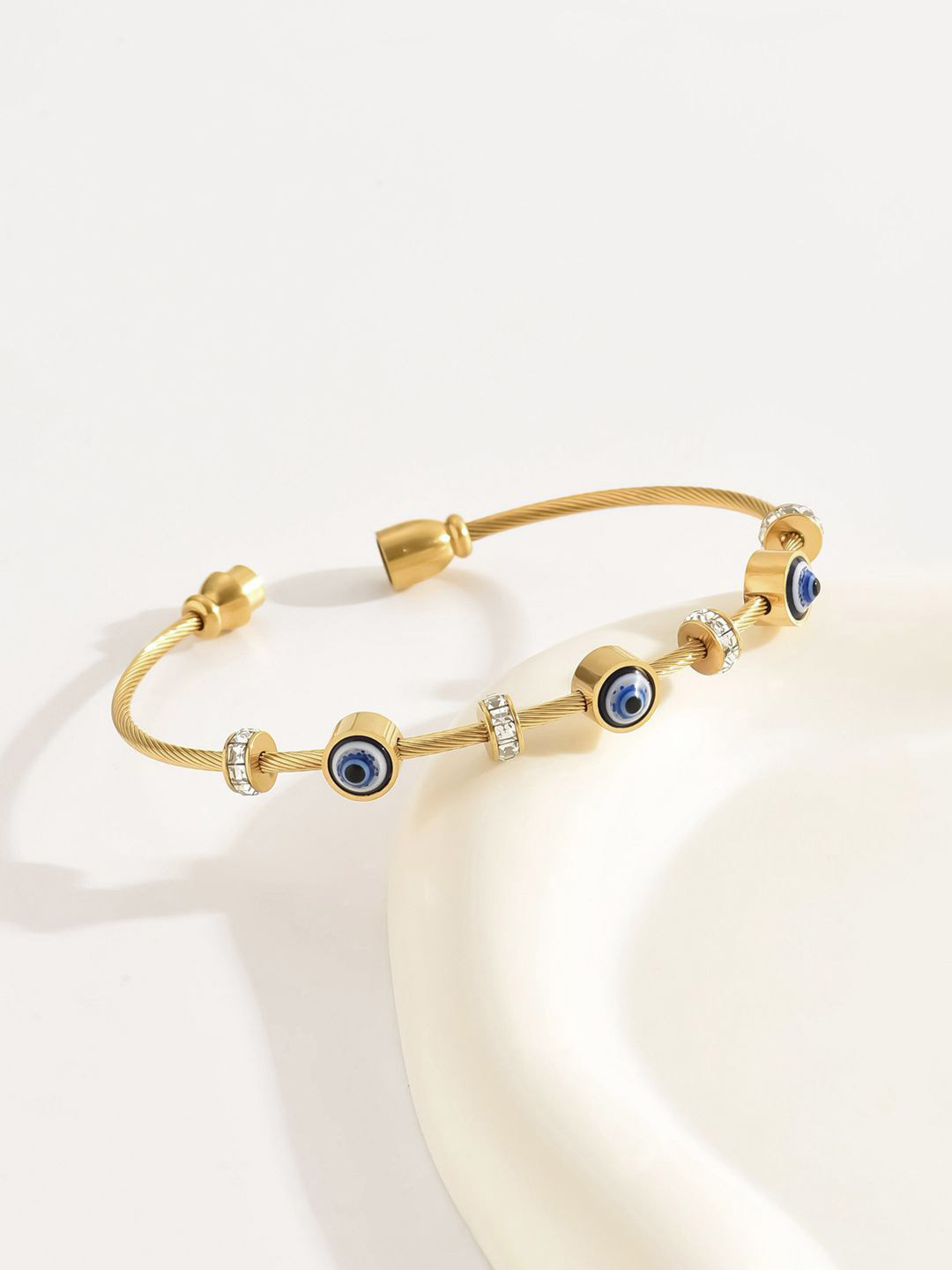 Designs & You Gold-Plated American Diamond Studded Evil Eye Bangle-Style Bracelet