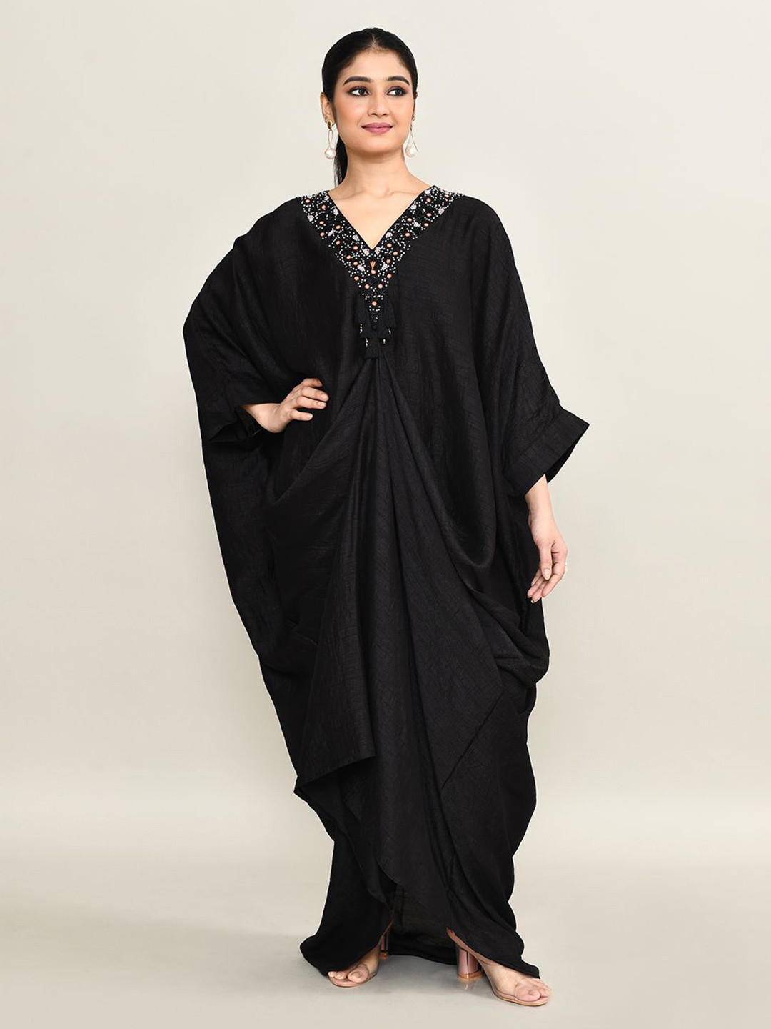 The Maple Embellished Kimono Sleeve Kaftan Maxi Dress