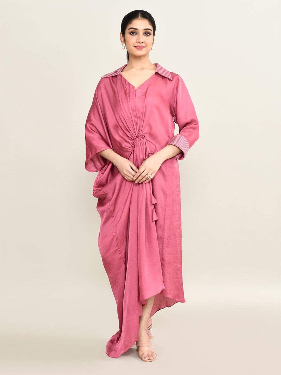 The Maple Women V-Neck Embroidered Kaftan Midi Dress