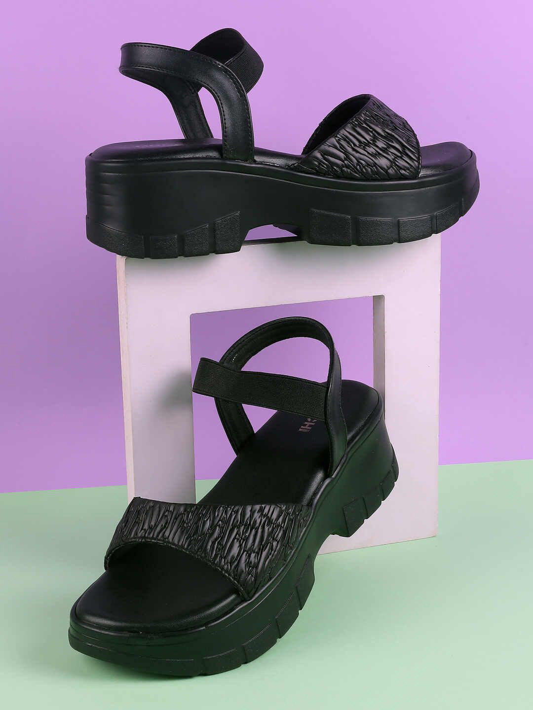 Mochi Women Woven Design Platform Sandals