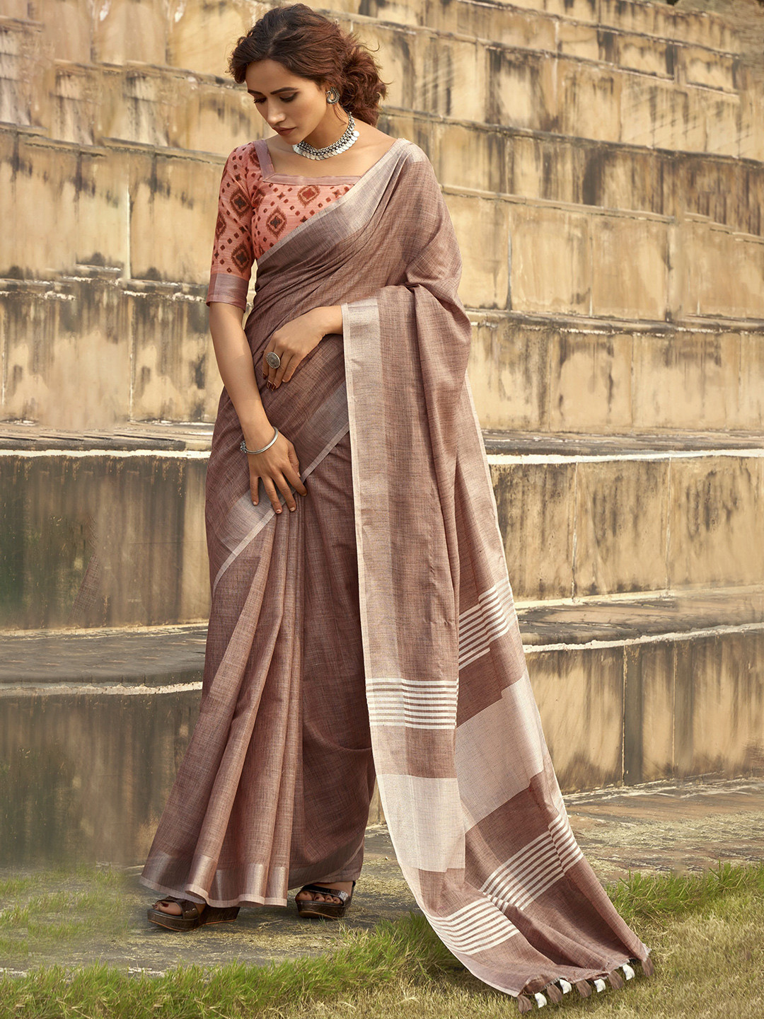 MAHALASA Woven Design Soft Khadi Saree