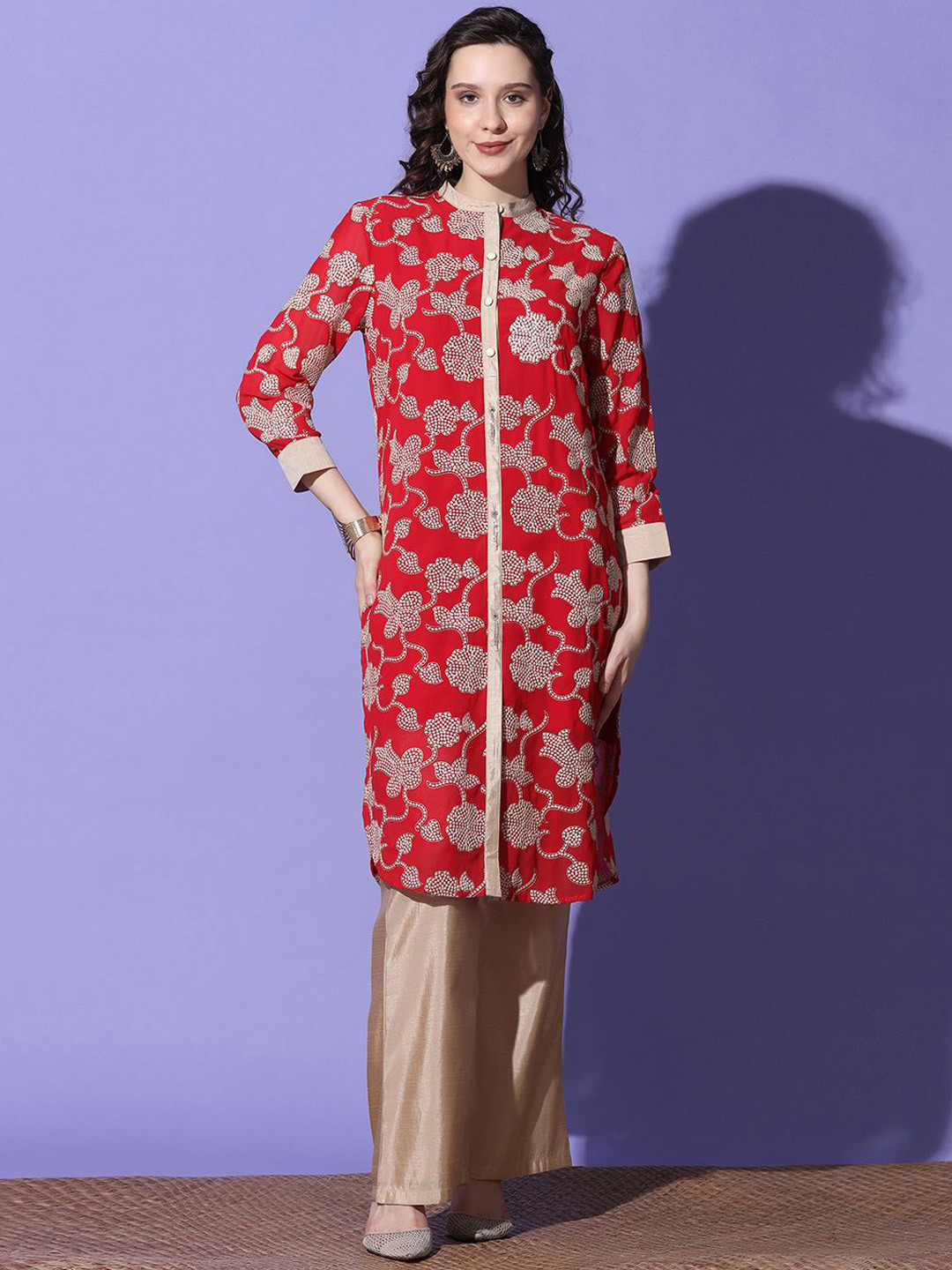 FUTURO Embroidered Band Collar Top & Trousers