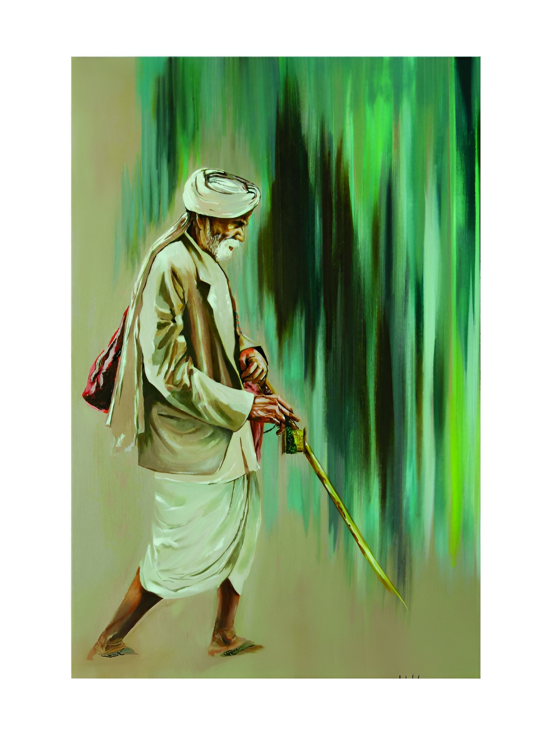 Inephos Green & White Old Man Art Canvas Unframed Wall Painting