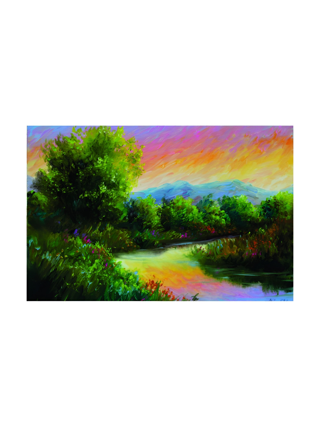 Inephos Green & Yellow Scenery Printed Canvas Abstract Unframed Wall Paintings
