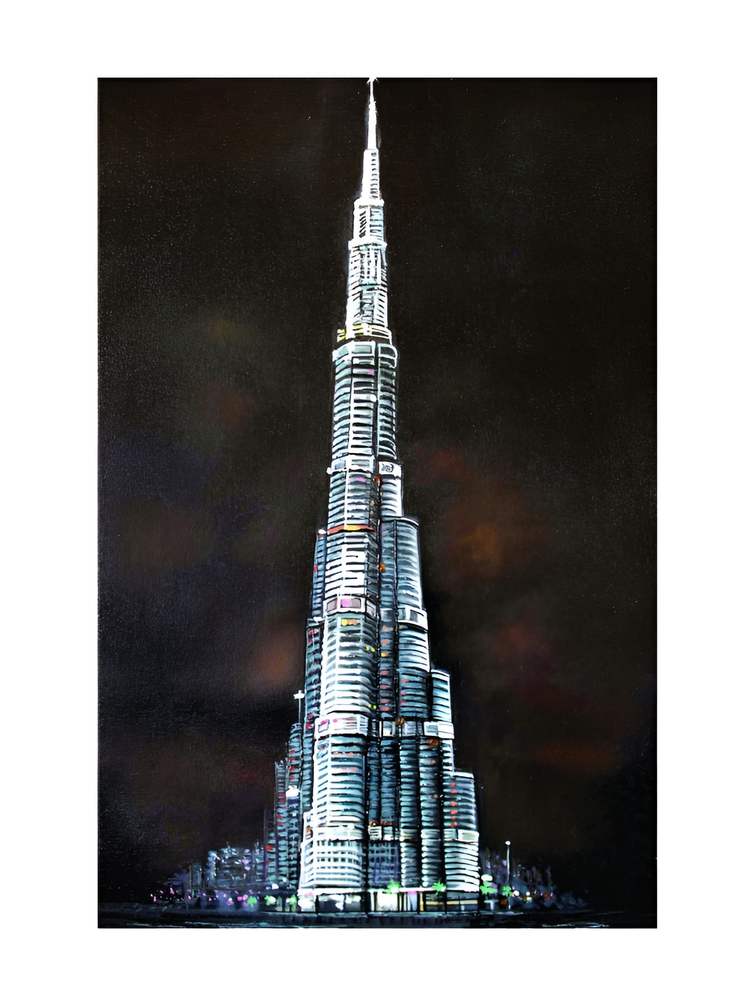Inephos Grey & Black Canvas Burj Khalifa Architectural Art Unframed Wall Painting