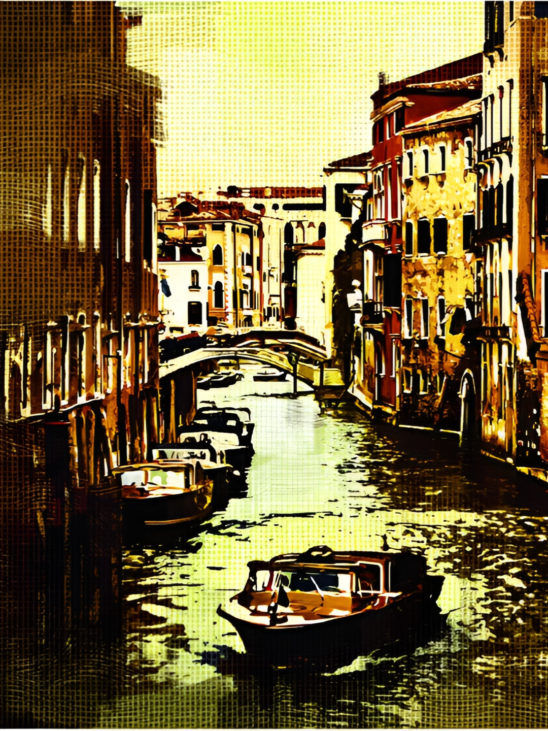 Inephos Brown & Yellow Canvas Abstract Beautiful Venice Italy Art Unframed Wall Painting