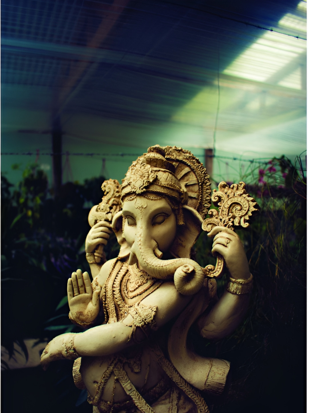 Inephos Blue and Beige Canvas Religious Lord Ganesha Unframed Wall Painting