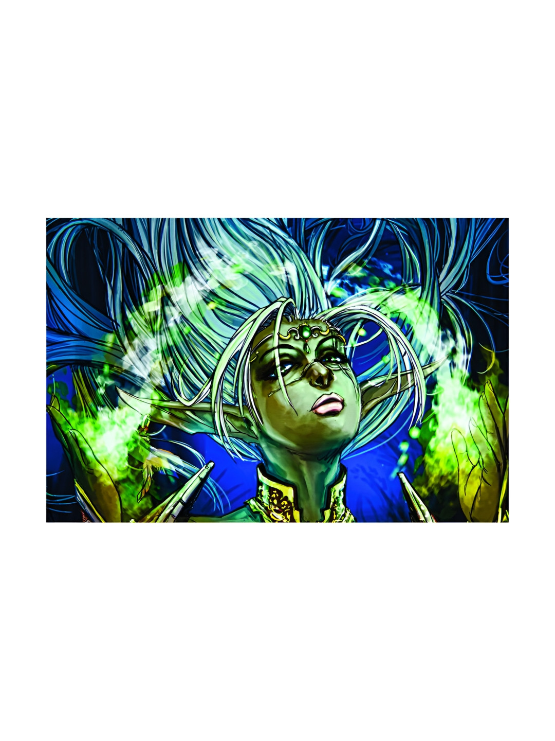 Inephos Blue & Green Canvas Abstract Beautiful Girl Illustration Unframed Wall Painting